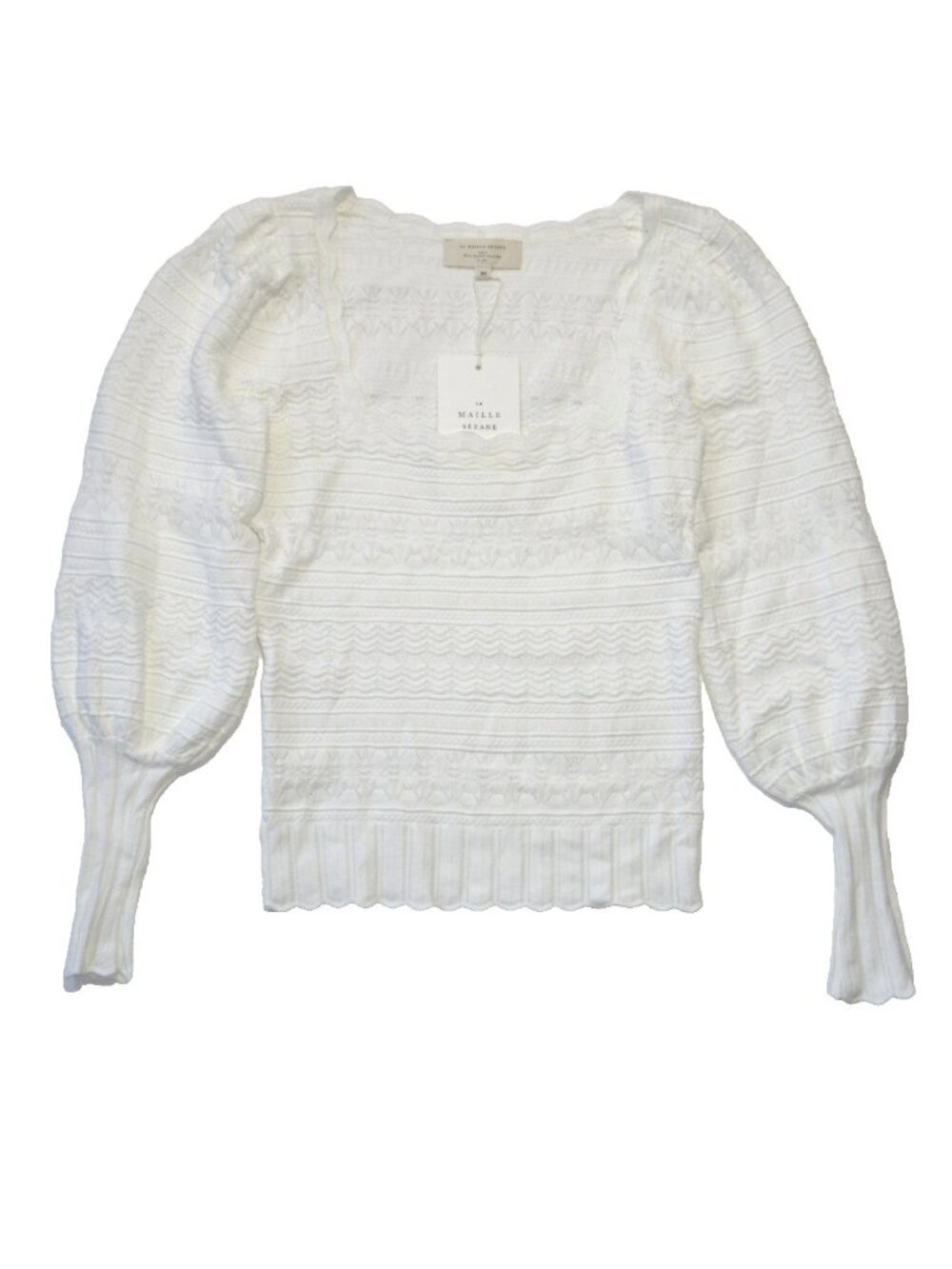 NWT La Maille Sezane Ronnie in Ecru Textured Pointelle Knit Sweater Top XS - Picture 5 of 13